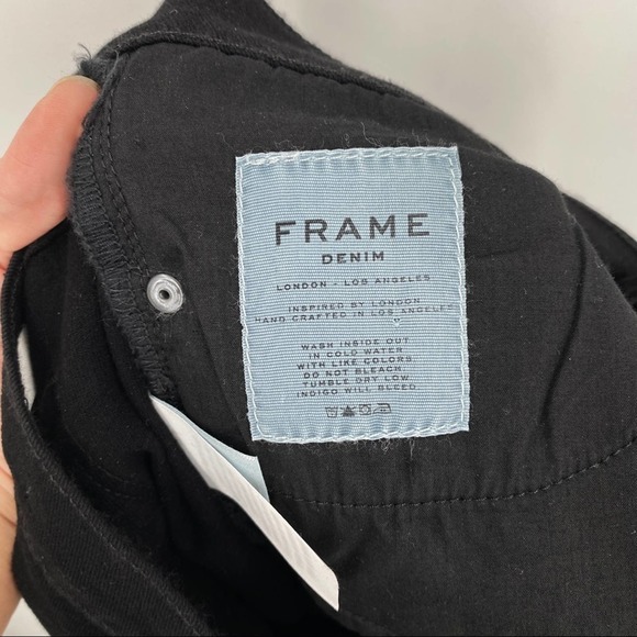 Frame Womens Le Garcon Rip Noir Jeans Size 27 Black Distressed Straight Leg - Picture 15 of 16